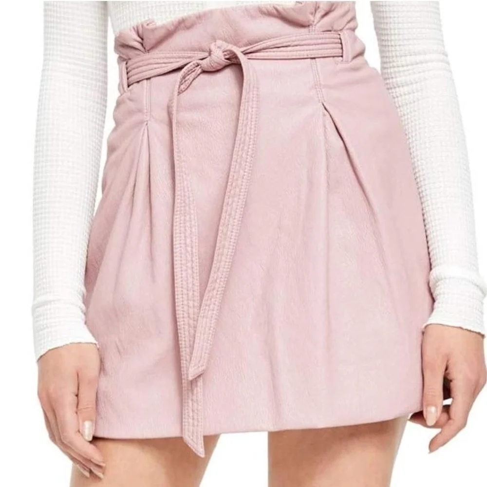 Free People Peyton Faux Leather Paperbag Waist Skirt Size 12
